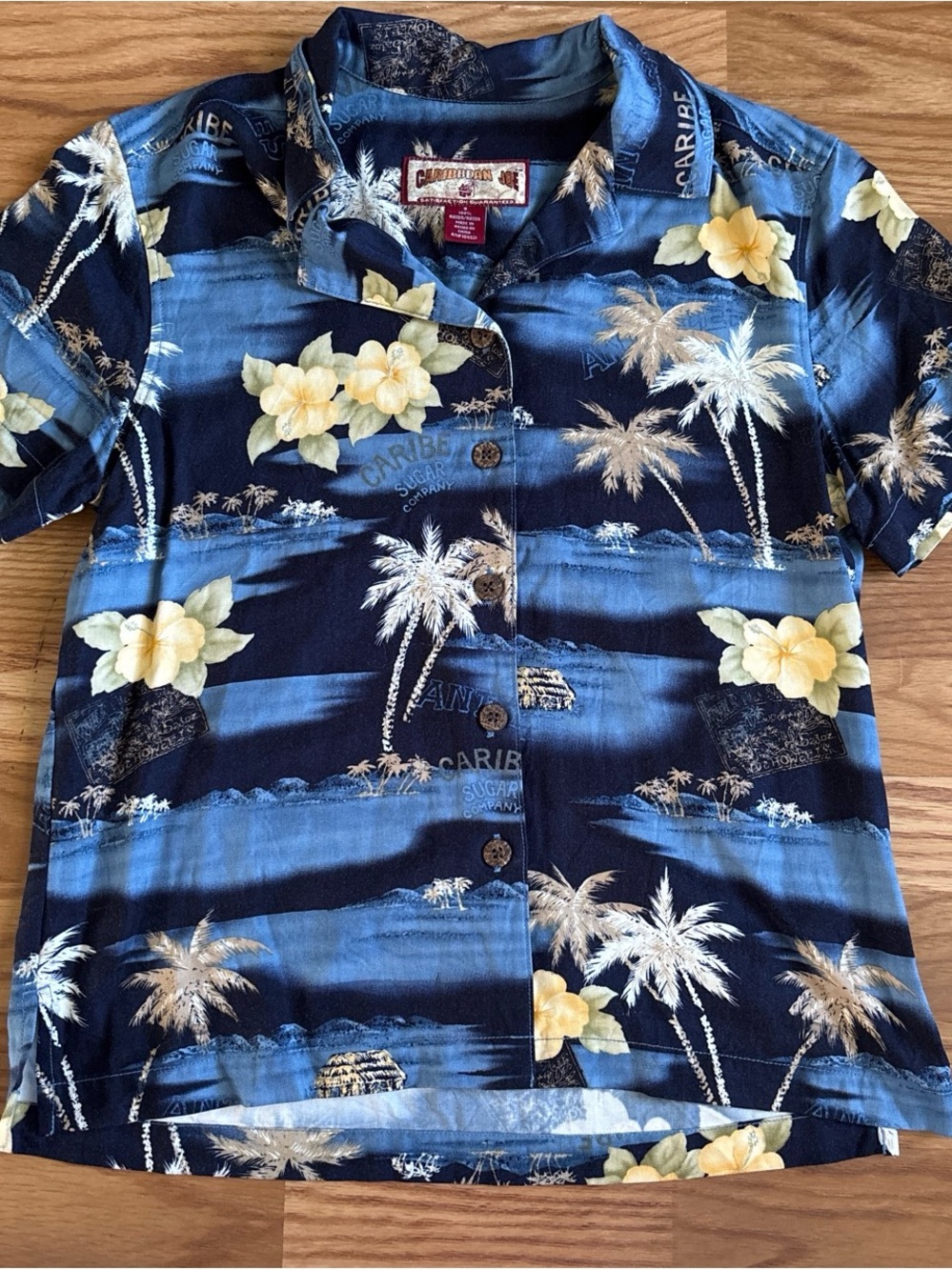 Caribbean Joe Navy, Blue & Yellow Tropical Hawaiian Shirt Size Men’s Small